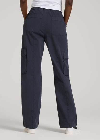 American Tall Men|Women High Rise Garment Dyed Baggy Cargo Pants for Tall Women in Deep Navy