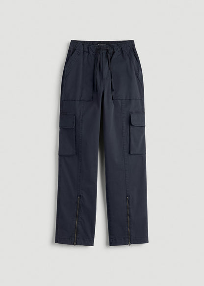 American Tall Men|Women High Rise Garment Dyed Baggy Cargo Pants for Tall Women in Deep Navy