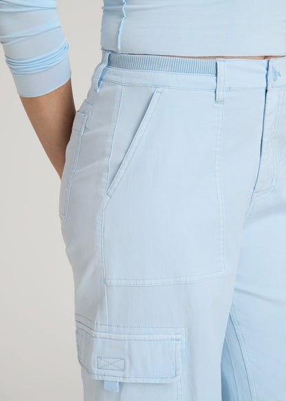 American Tall Men|Women Garment Dyed Wide Leg Cargo Pants for Tall Women in Ice Blue