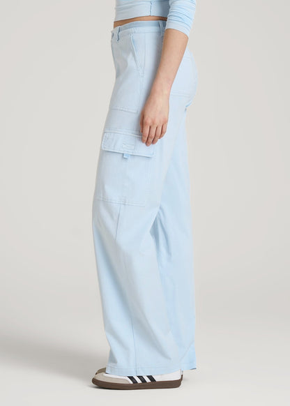 American Tall Men|Women Garment Dyed Wide Leg Cargo Pants for Tall Women in Ice Blue