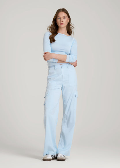 American Tall Men|Women Garment Dyed Wide Leg Cargo Pants for Tall Women in Ice Blue