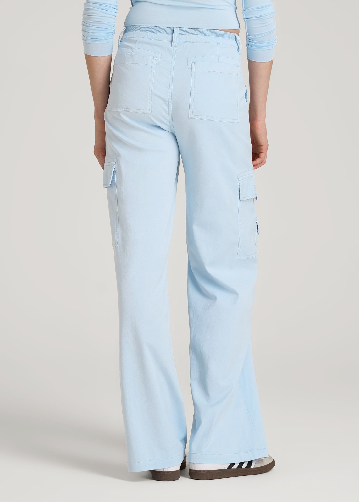 American Tall Men|Women Garment Dyed Wide Leg Cargo Pants for Tall Women in Ice Blue
