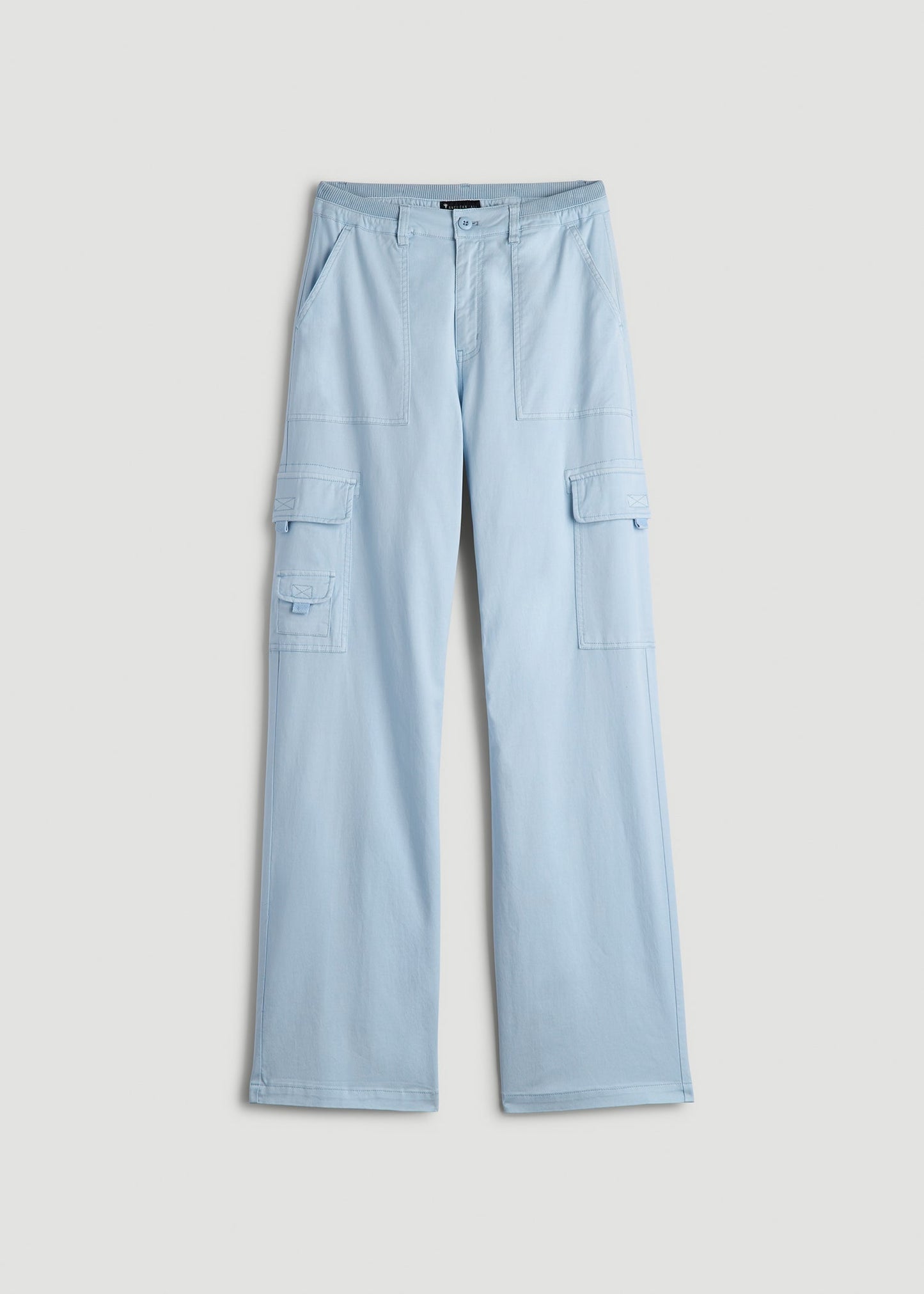 American Tall Men|Women Garment Dyed Wide Leg Cargo Pants for Tall Women in Ice Blue