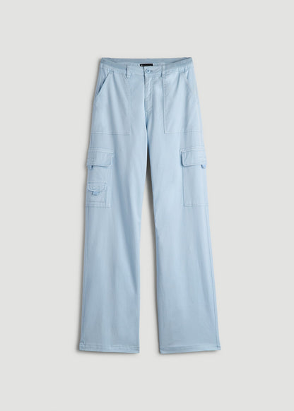 American Tall Men|Women Garment Dyed Wide Leg Cargo Pants for Tall Women in Ice Blue