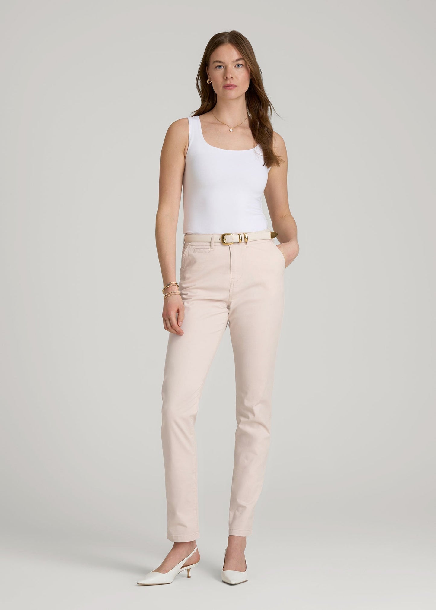 American Tall Men|Women High Rise Tapered Chino Pants for Tall Women in Shell