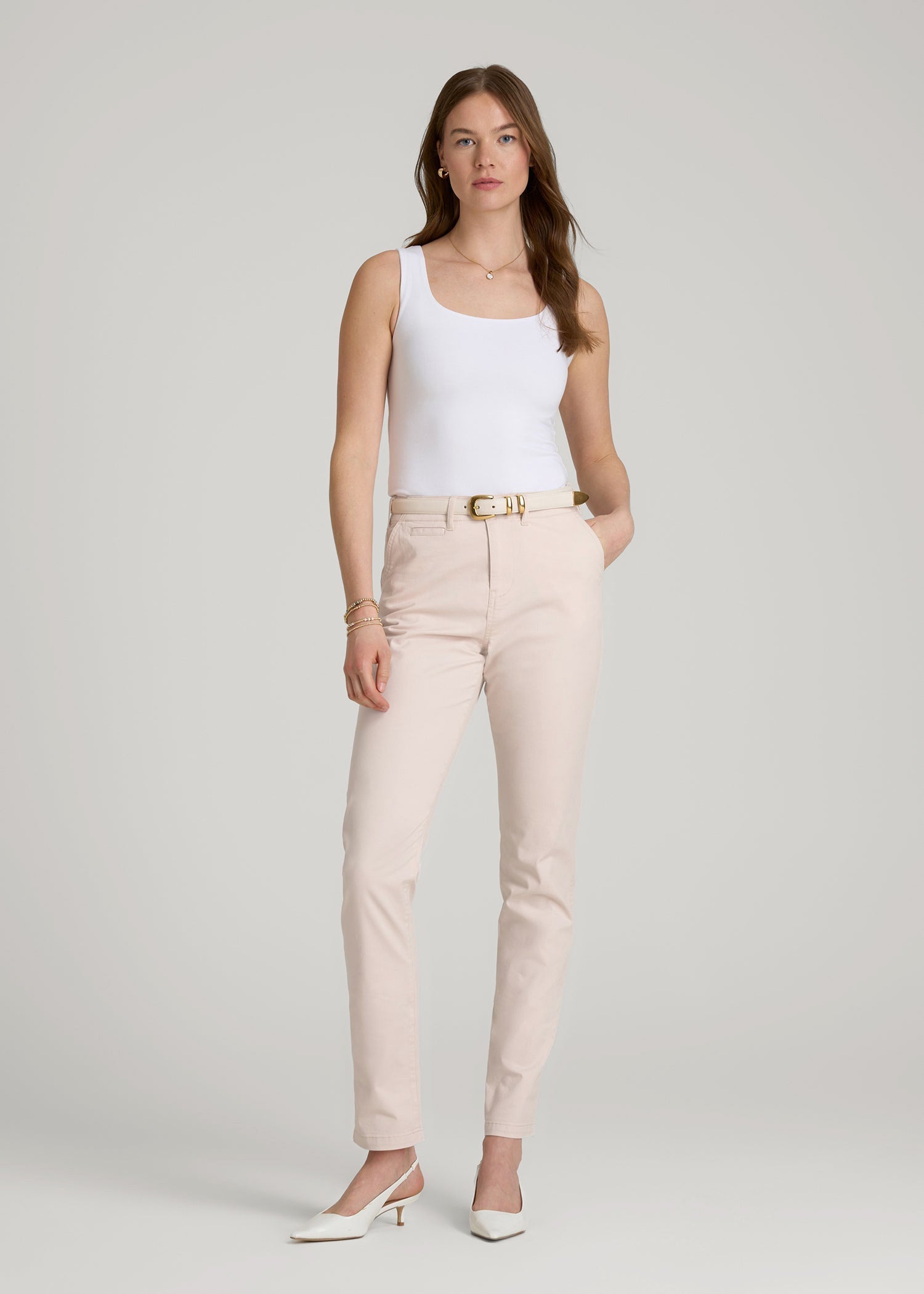 American Tall Men|Women High Rise Tapered Chino Pants for Tall Women in Shell