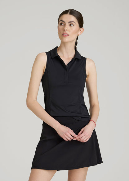 American Tall Men|Women Active Sleeveless Polo Shirt for Tall Women in Black