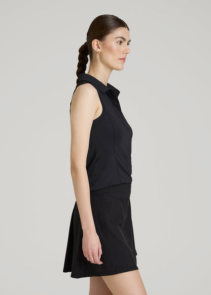 American Tall Men|Women Active Sleeveless Polo Shirt for Tall Women in Black
