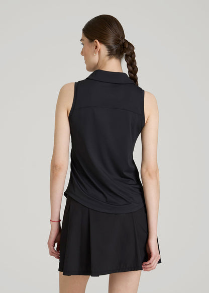 American Tall Men|Women Active Sleeveless Polo Shirt for Tall Women in Black