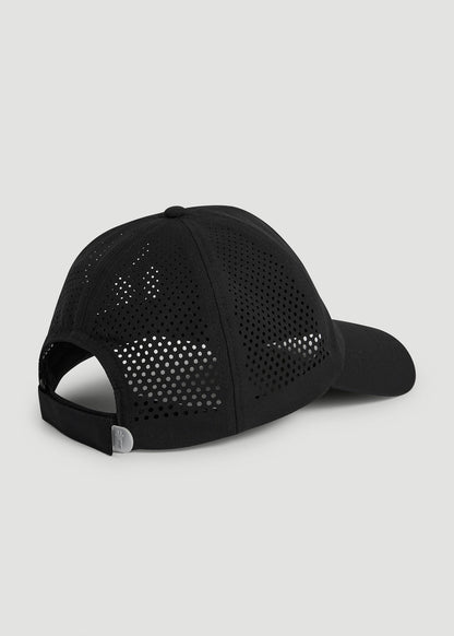 American Tall Men Lightweight Perforated Hat in Black with Grey Logo