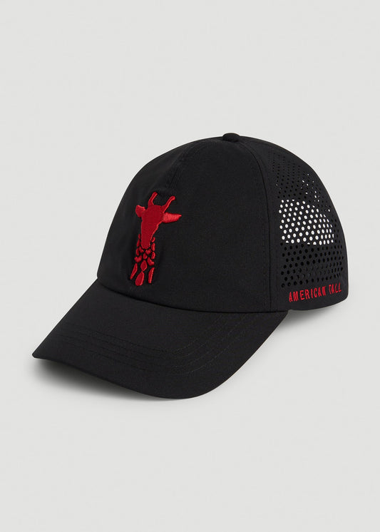 American Tall Men Lightweight Perforated Hat in Black with Red Logo