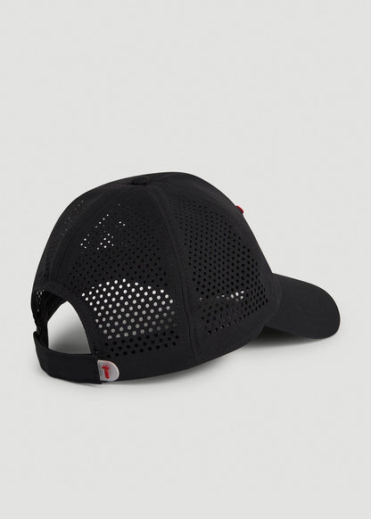 American Tall Men Lightweight Perforated Hat in Black with Red Logo