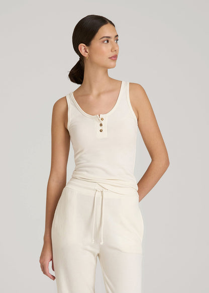 American Tall Women Waffle Tank Top for Tall Women in White Alyssum