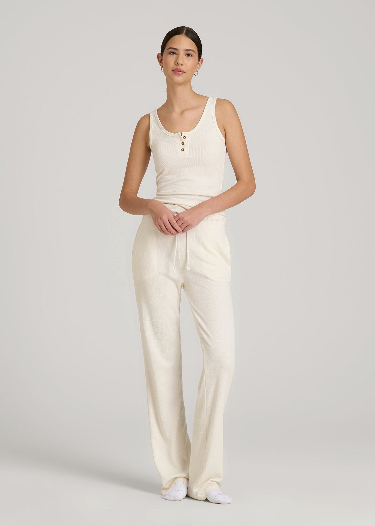 American Tall Women Waffle Tank Top for Tall Women in White Alyssum