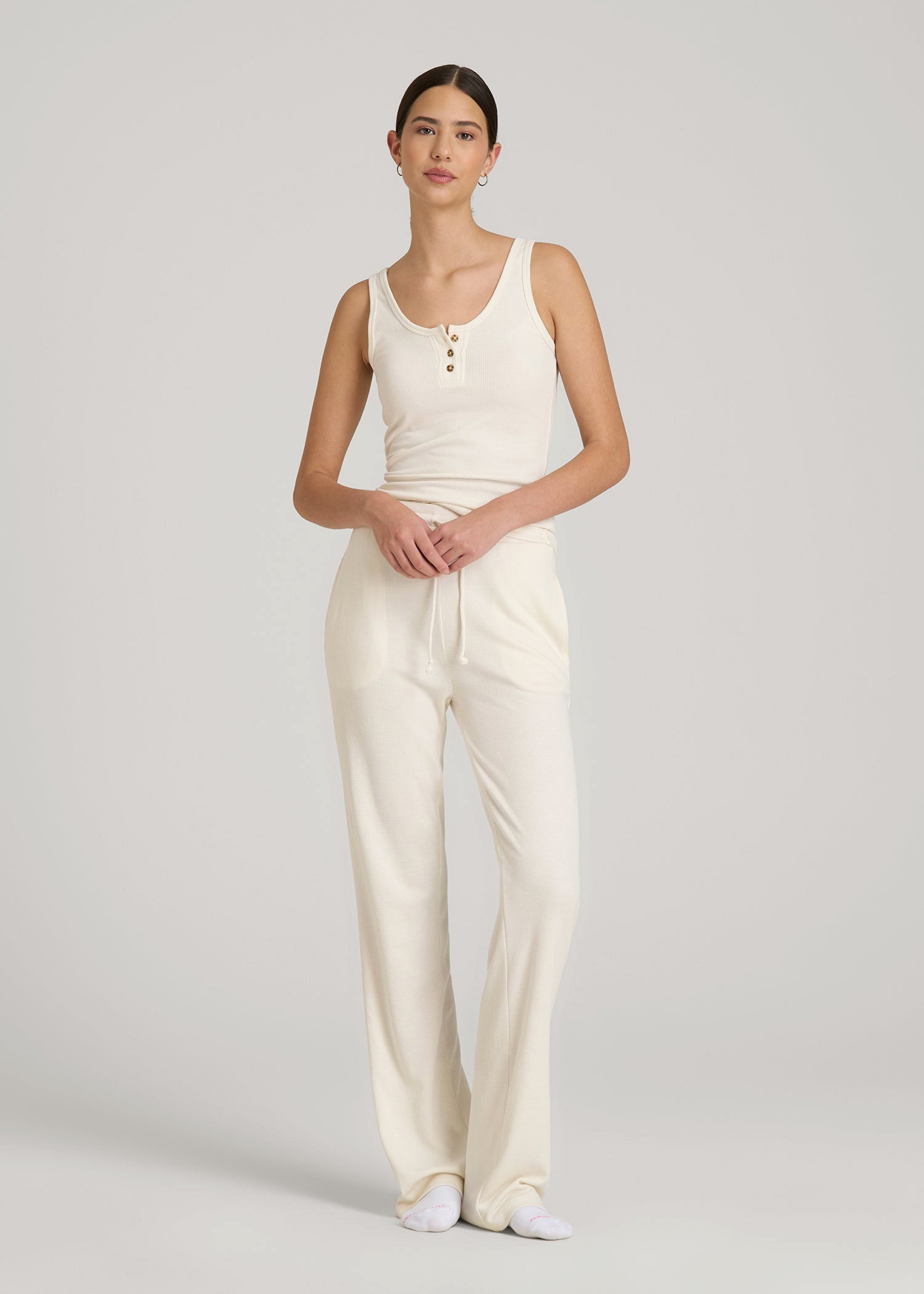 American Tall Women Waffle Tank Top for Tall Women in White Alyssum