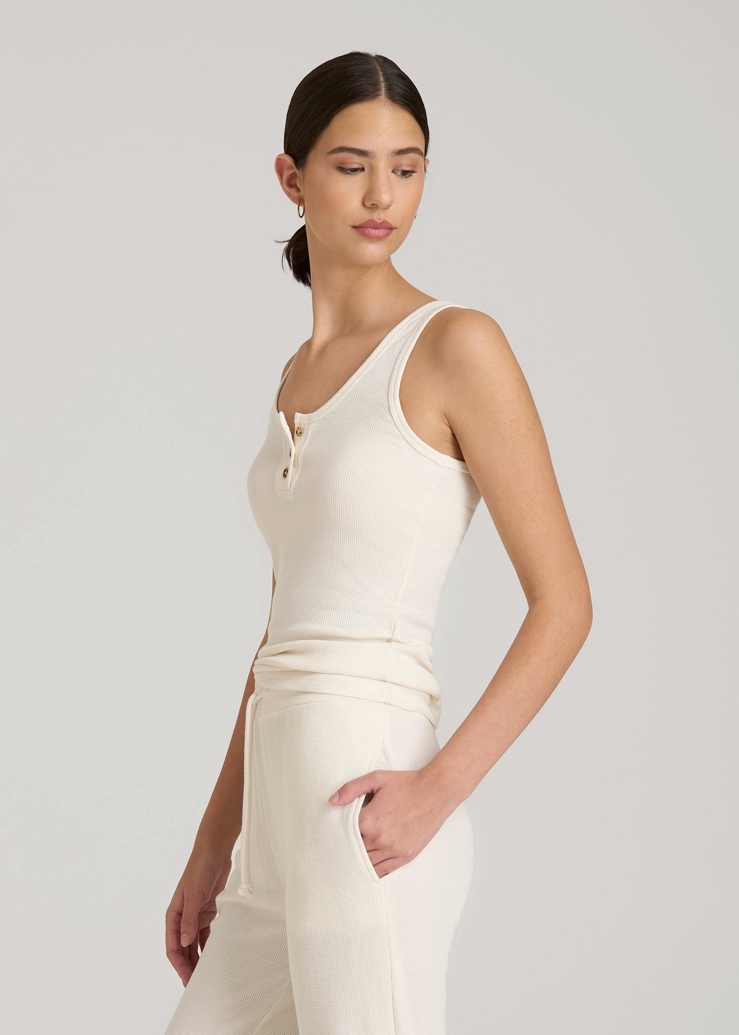 American Tall Women Waffle Tank Top for Tall Women in White Alyssum