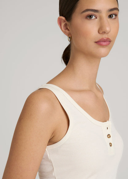 American Tall Women Waffle Tank Top for Tall Women in White Alyssum