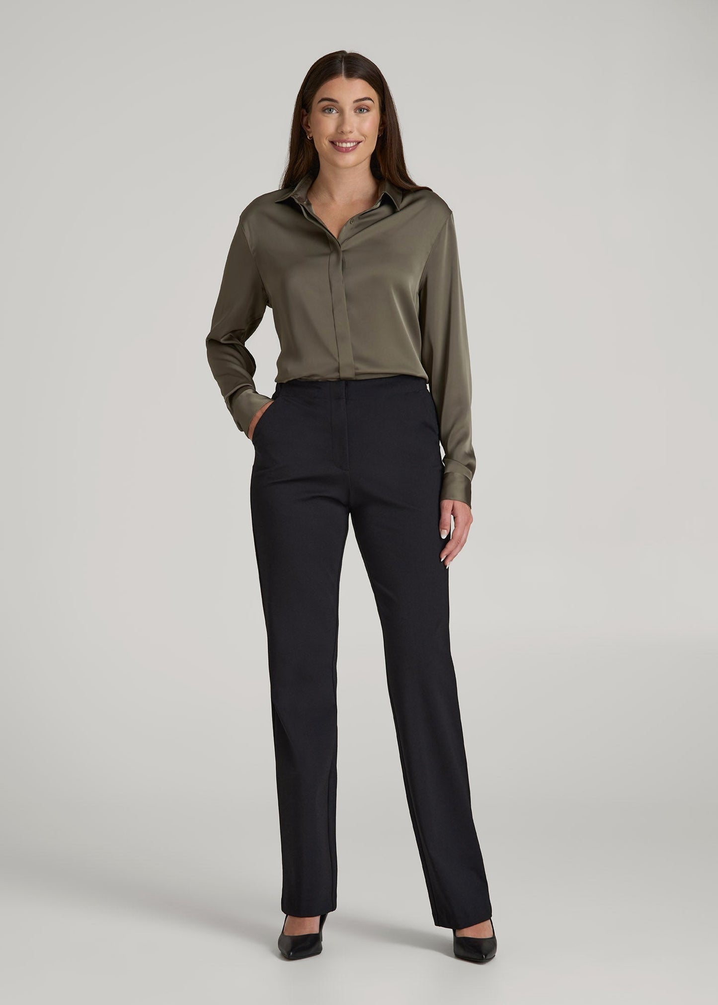 American Tall Women Freedom Flex Straight Leg Dress Pants for Tall Women in Black