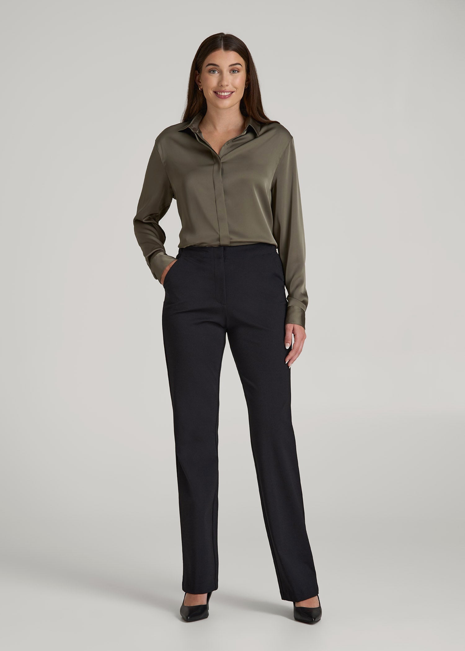 American Tall Women Freedom Flex Straight Leg Dress Pants for Tall Women in Black