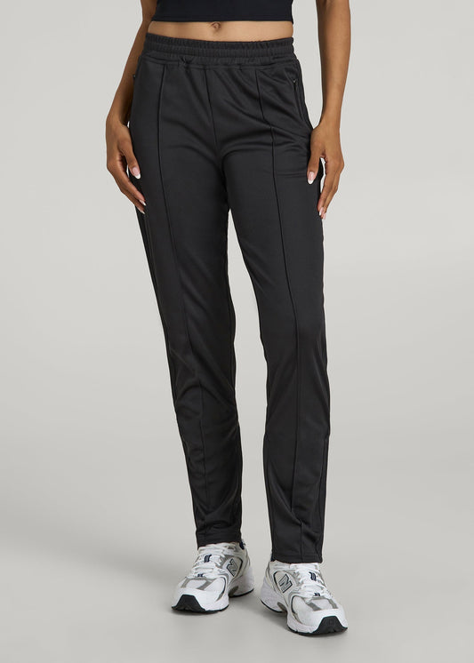 American Tall Women Ultra Lightweight Tricot Athletic Stripe Pants for Tall Women in Black And Black