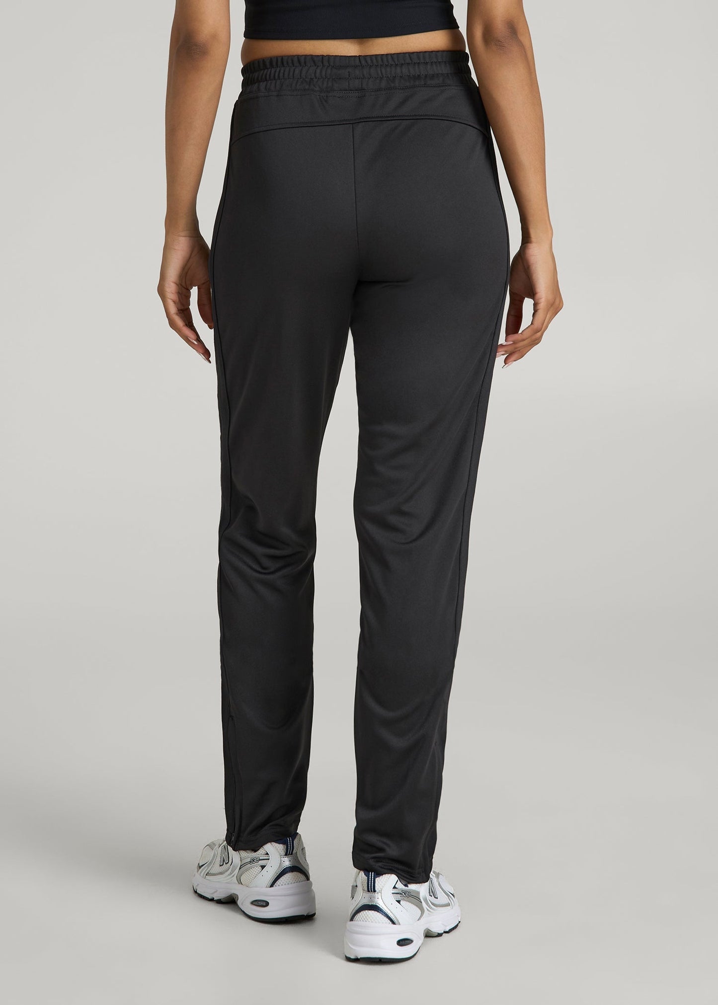 American Tall Women Ultra Lightweight Tricot Athletic Stripe Pants for Tall Women in Black And Black