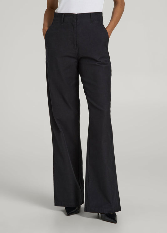 American Tall Women High Rise Wide Leg Flat Front Chinos for Tall Women in Black