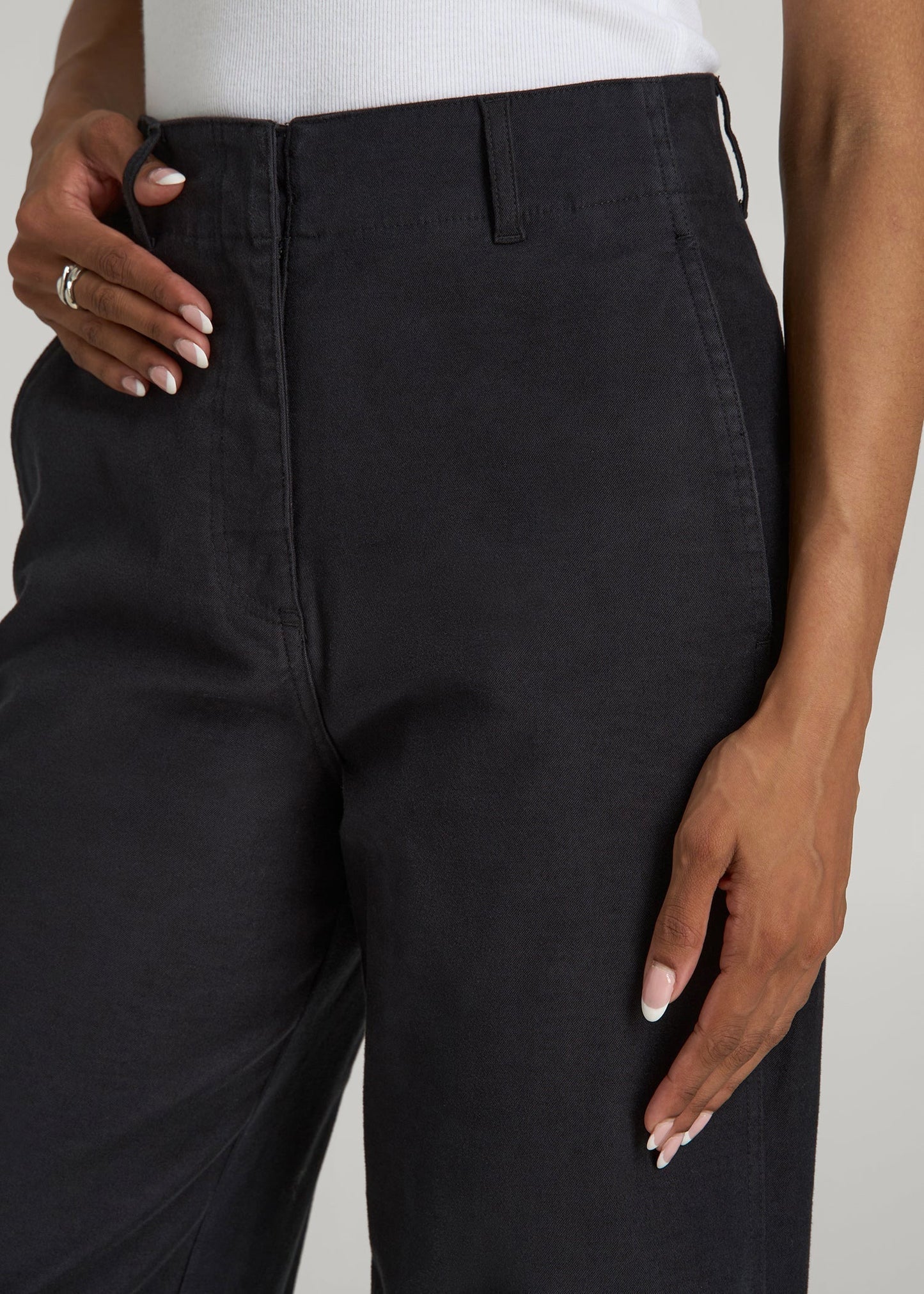 American Tall Women High Rise Wide Leg Flat Front Chinos for Tall Women in Black