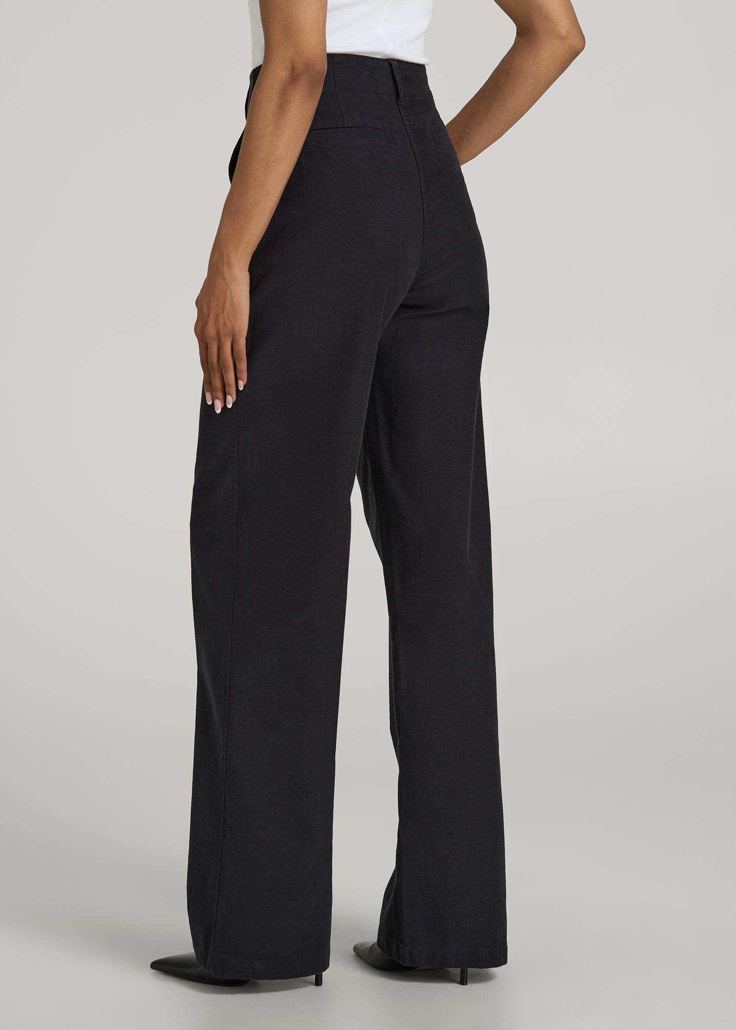 American Tall Women High Rise Wide Leg Flat Front Chinos for Tall Women in Black