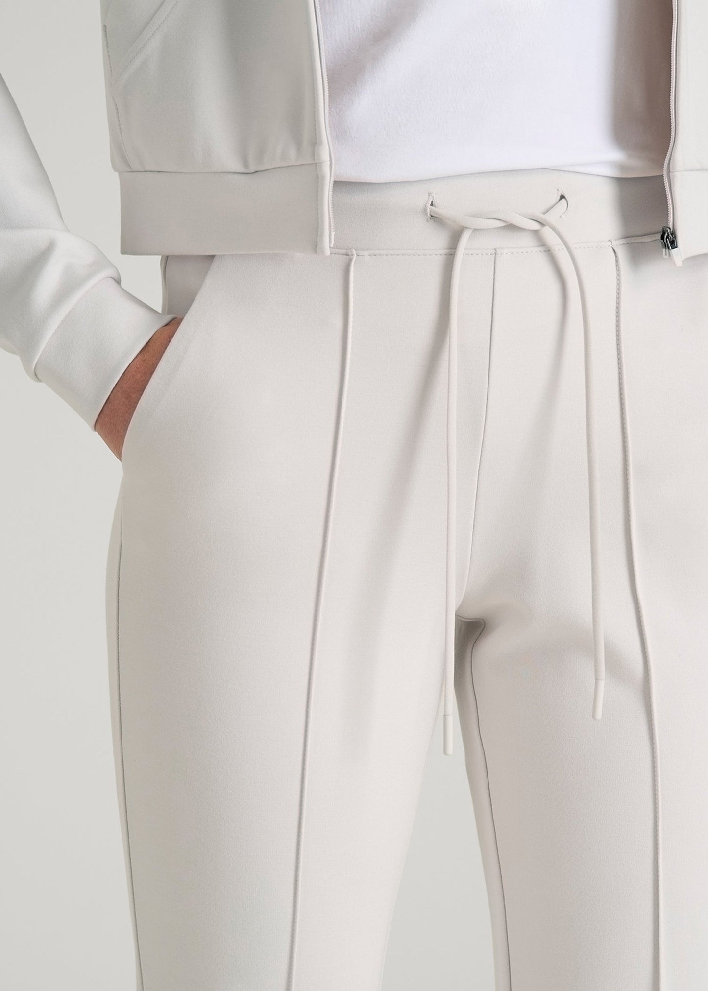 American Tall Women Soft Flex Ponte Flare Pants with Drawcord for Tall Women in White Sand