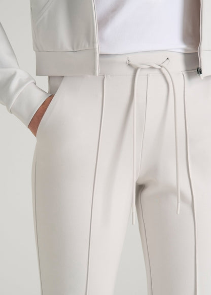 American Tall Women Soft Flex Ponte Flare Pants with Drawcord for Tall Women in White Sand