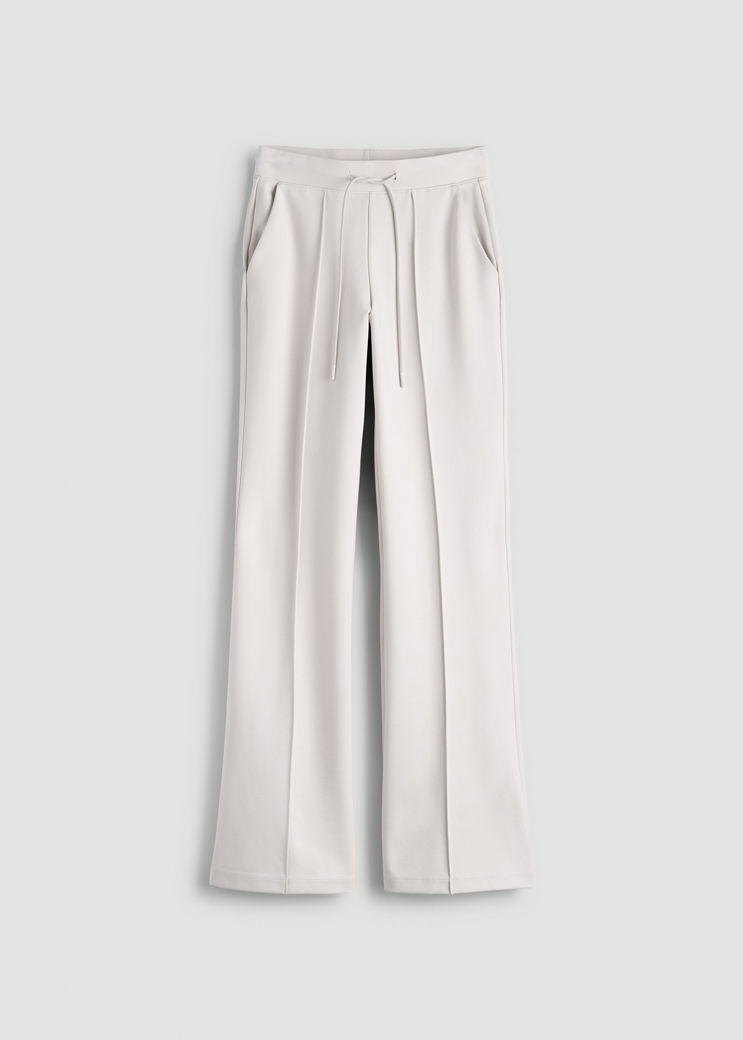 American Tall Women Soft Flex Ponte Flare Pants with Drawcord for Tall Women in White Sand