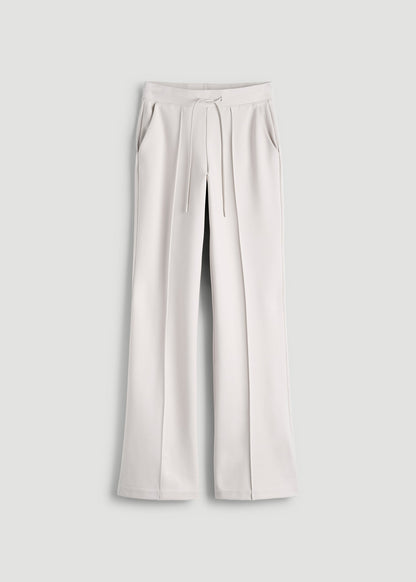 American Tall Women Soft Flex Ponte Flare Pants with Drawcord for Tall Women in White Sand