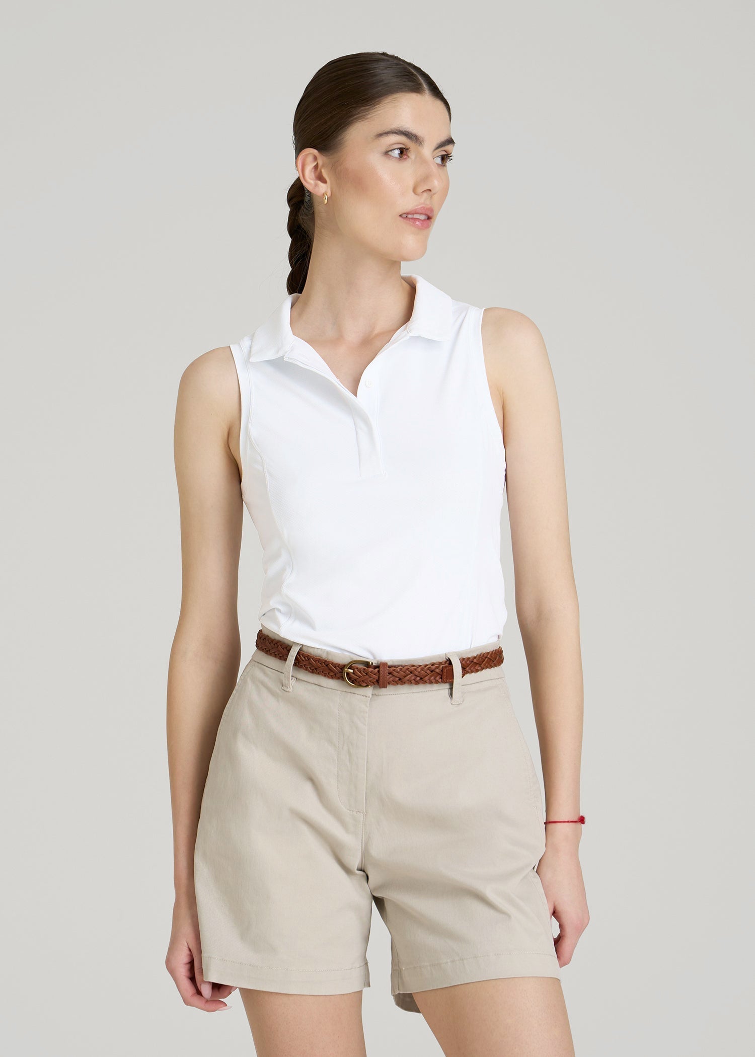 American Tall Women|Men Active Sleeveless Polo Shirt for Tall Women in White