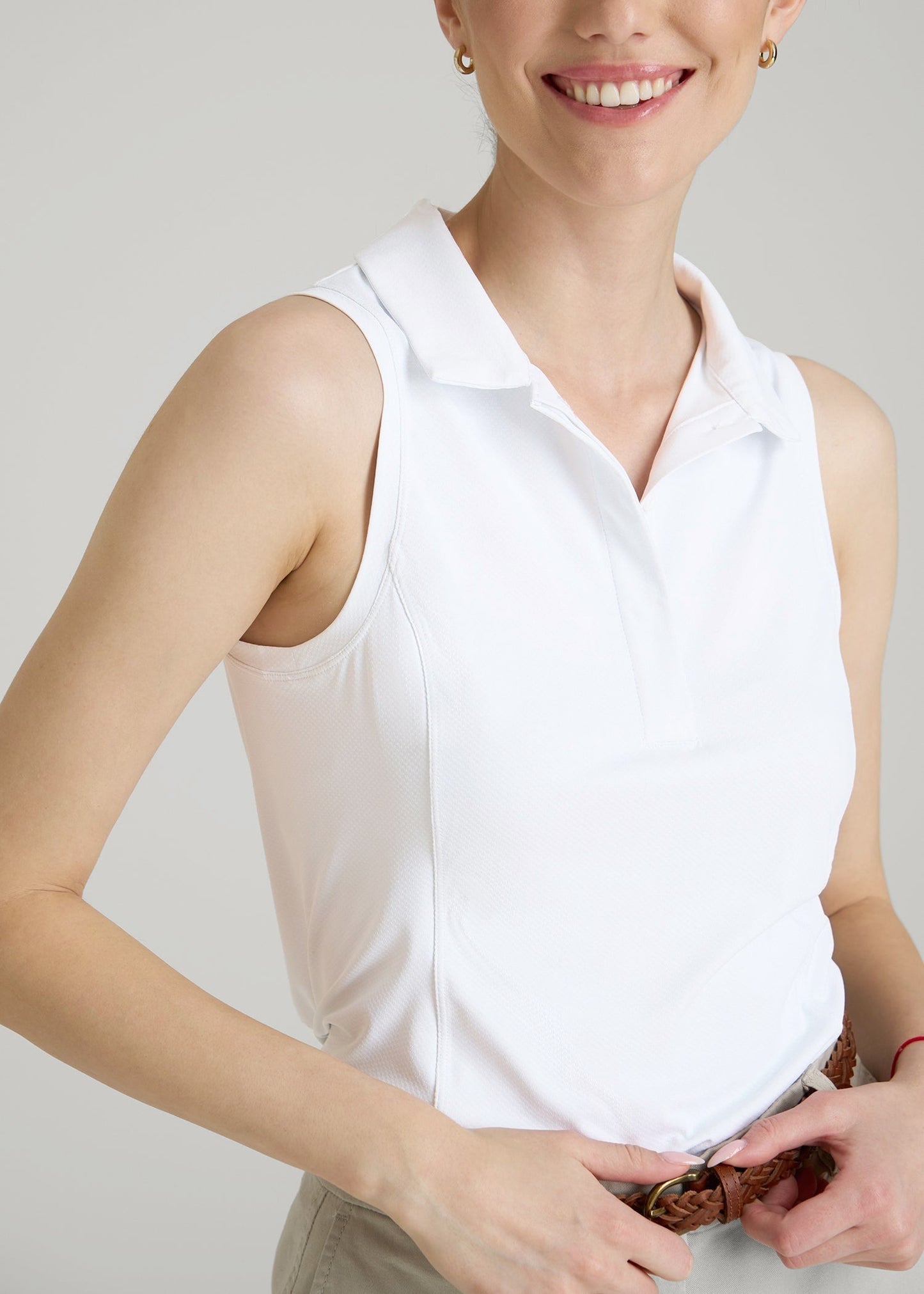 American Tall Women|Men Active Sleeveless Polo Shirt for Tall Women in White