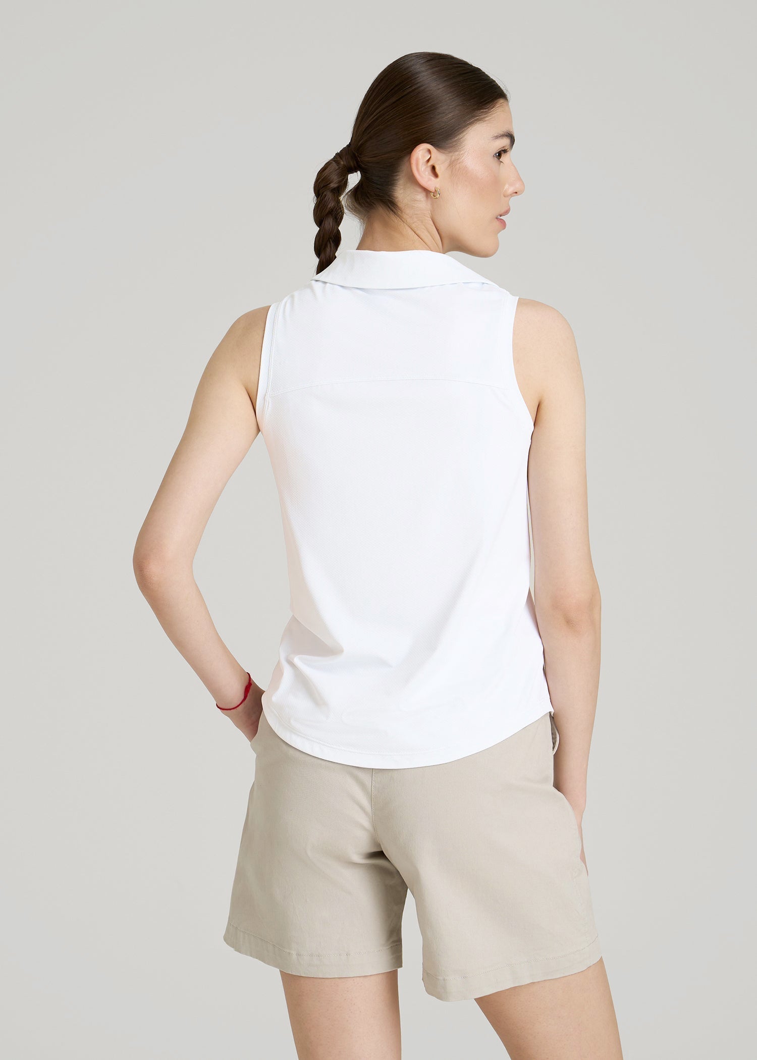 American Tall Women|Men Active Sleeveless Polo Shirt for Tall Women in White