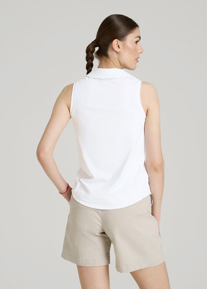 American Tall Women|Men Active Sleeveless Polo Shirt for Tall Women in White