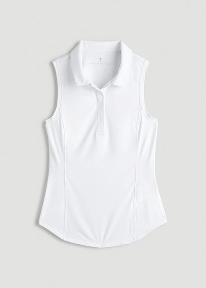American Tall Women|Men Active Sleeveless Polo Shirt for Tall Women in White