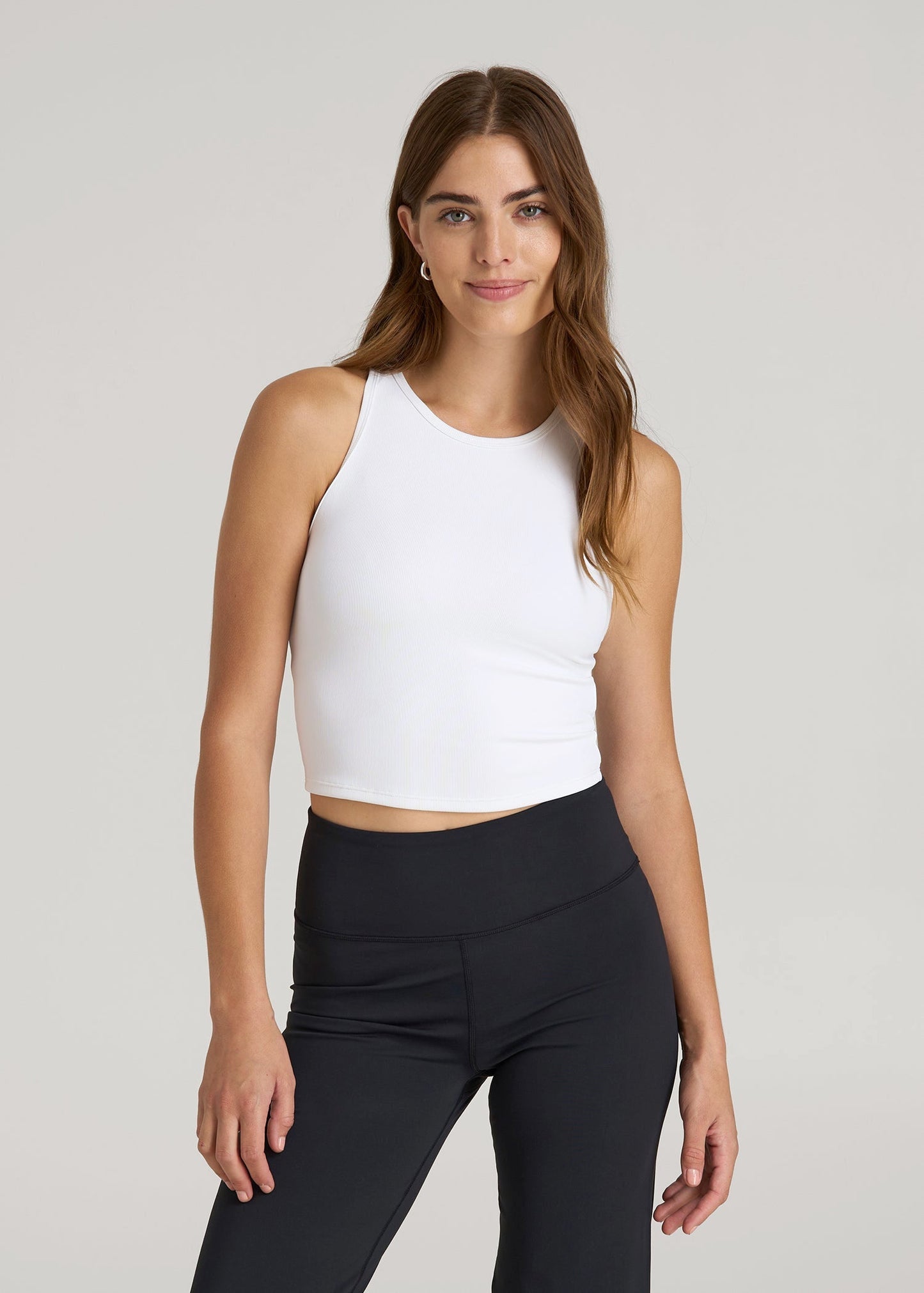 American Tall Women Cropped Ribbed Tank Top for Tall Women in White