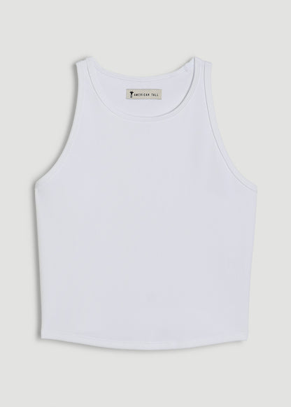 American Tall Women Cropped Ribbed Tank Top for Tall Women in White