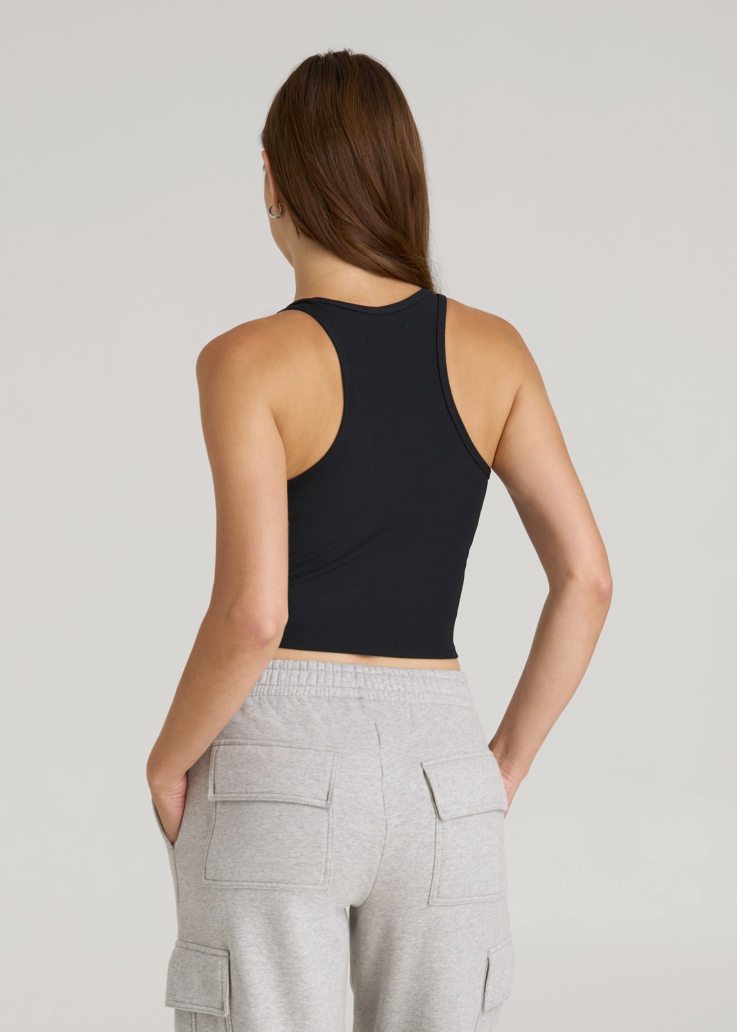 American Tall Women Cropped Ribbed Tank Top for Tall Women in Black