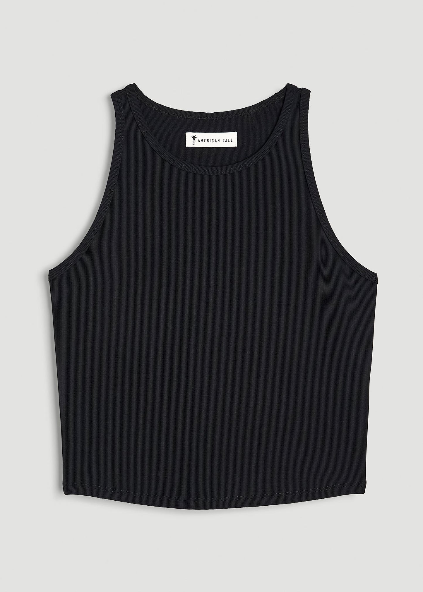 American Tall Women Cropped Ribbed Tank Top for Tall Women in Black