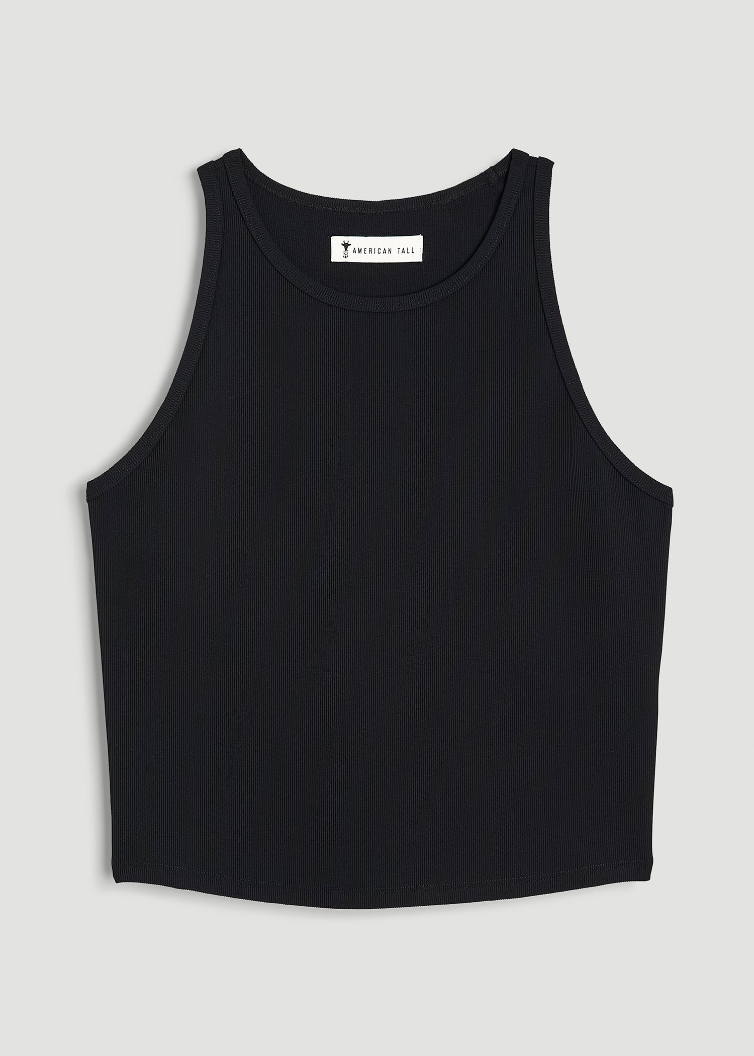 American Tall Women Cropped Ribbed Tank Top for Tall Women in Black