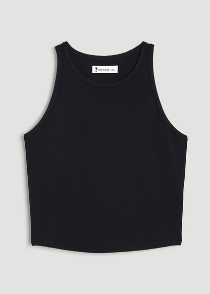 American Tall Women Cropped Ribbed Tank Top for Tall Women in Black