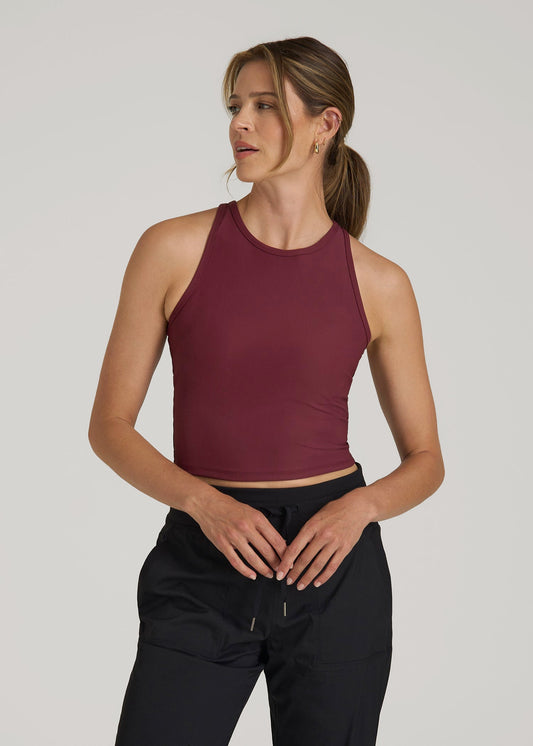 American Tall Women Cropped Ribbed Tank Top for Tall Women in Tawny Port