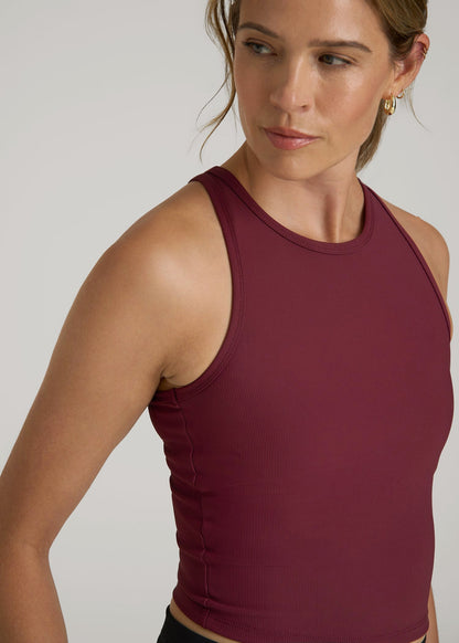 American Tall Women Cropped Ribbed Tank Top for Tall Women in Tawny Port