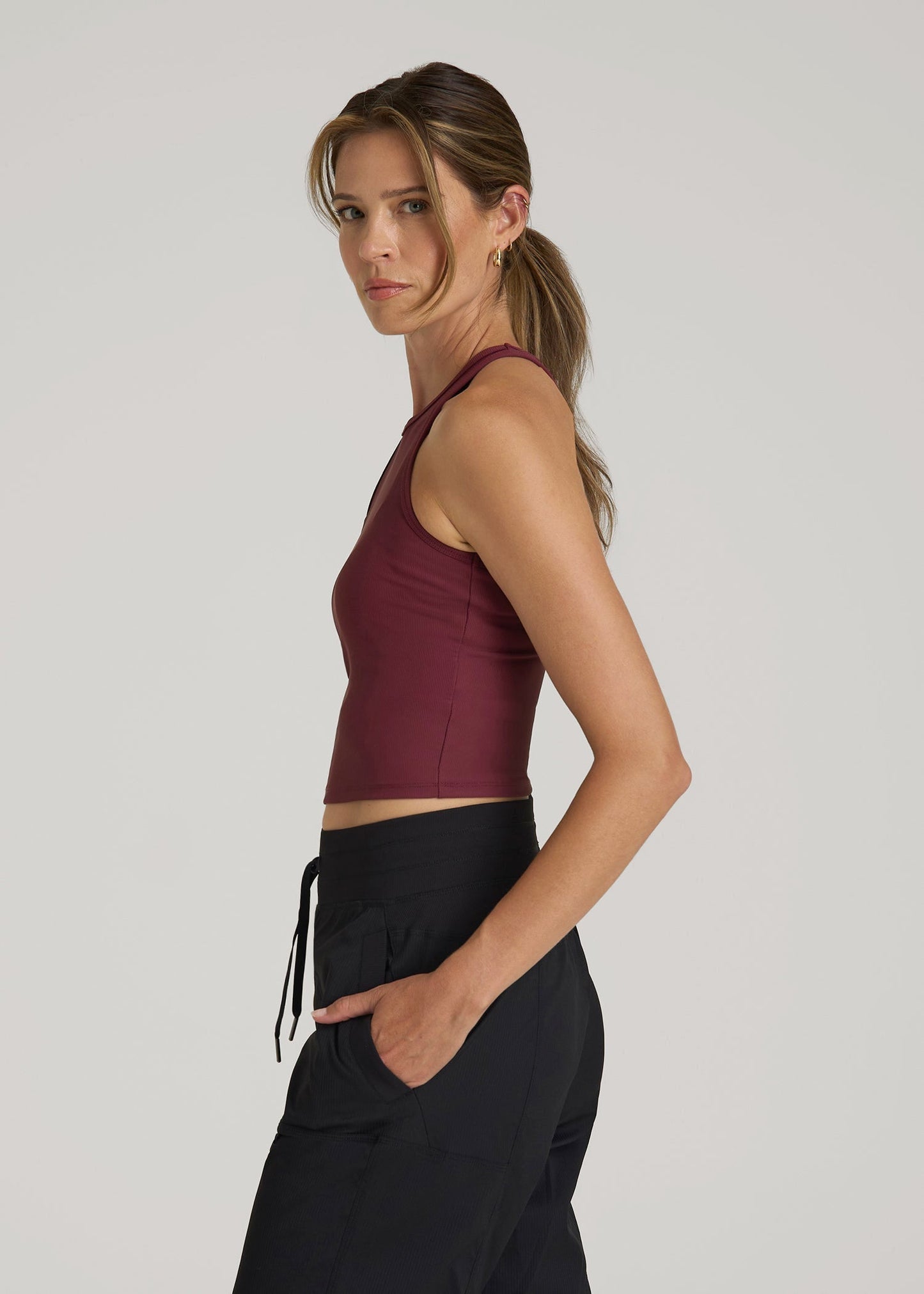 American Tall Women Cropped Ribbed Tank Top for Tall Women in Tawny Port