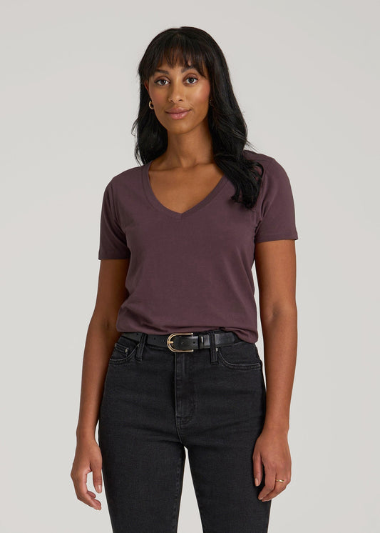 American Tall Women Scoop V-Neck Tee for Tall Women in Merlot