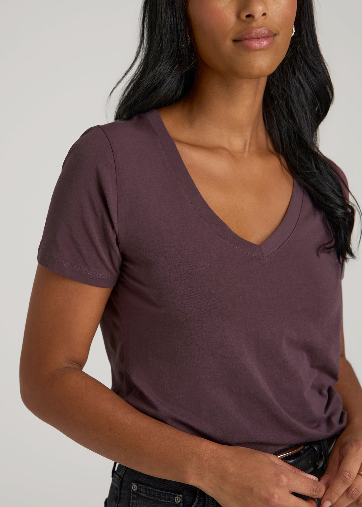 American Tall Women Scoop V-Neck Tee for Tall Women in Merlot