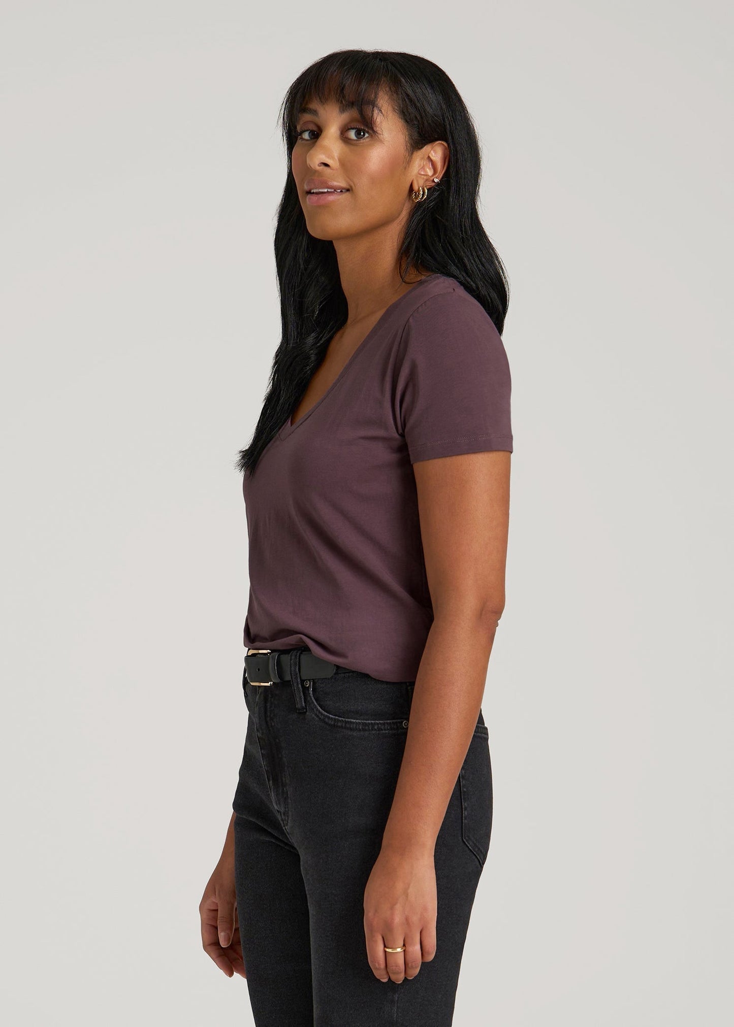 American Tall Women Scoop V-Neck Tee for Tall Women in Merlot
