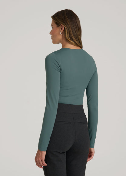 American Tall Women Long Sleeve Bodysuit for Tall Women in Balsam Green